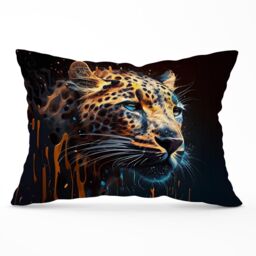 Warren Reed - Designer Leapoard Face Splashart On Dark Background Cushions in Yellow - Size: 45 cm x 45 cm - thumbnail 1