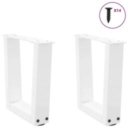 Berkfield Home Dining Table Legs V-Shape 2 pcs White 30x(30-31.3) cm Steel - thumbnail 3