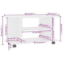 Berkfield Home TV Cabinet with Castors White 80x40x40 cm Engineered Wood - Size: 80 x 40 x 40 cm - thumbnail 6