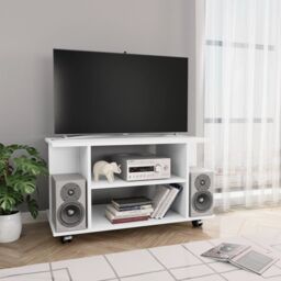 Berkfield Home TV Cabinet with Castors White 80x40x40 cm Engineered Wood - Size: 80 x 40 x 40 cm - thumbnail 1