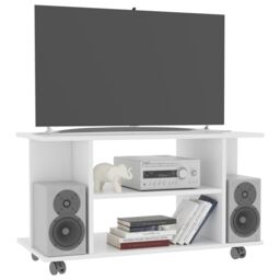 Berkfield Home TV Cabinet with Castors White 80x40x40 cm Engineered Wood - Size: 80 x 40 x 40 cm - thumbnail 3