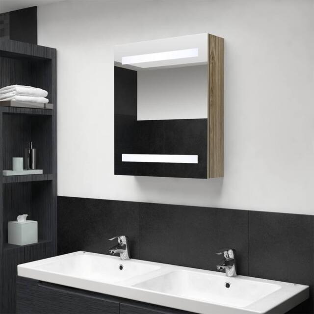 Berkfield Home LED Bathroom Mirror Cabinet Oak 50x14x60 cm in Brown - Size: 50 x 14 x 60 cm - image 1