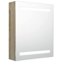 Berkfield Home LED Bathroom Mirror Cabinet Oak 50x14x60 cm in Brown - Size: 50 x 14 x 60 cm - thumbnail 2