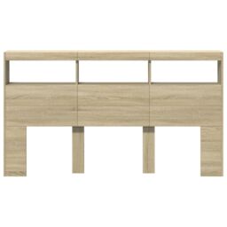 Berkfield Home Headboard Cabinet with LED Sonoma Oak 180x17x102 cm in Brown - Size: 180 x 17 x 102 cm - thumbnail 6