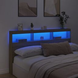 Berkfield Home Headboard Cabinet with LED Sonoma Oak 180x17x102 cm in Brown - Size: 180 x 17 x 102 cm - thumbnail 4