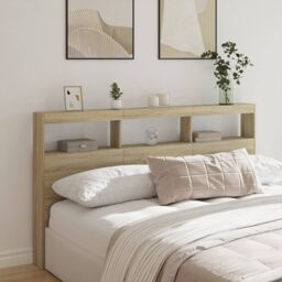 Berkfield Home Headboard Cabinet with LED Sonoma Oak 180x17x102 cm in Brown - Size: 180 x 17 x 102 cm - thumbnail 1