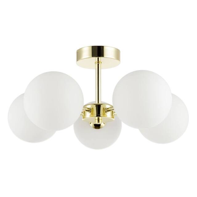 Happy Homewares Chic Polished Gold 5-Arm Ceiling Light with White Globe Glass Shades - image 1