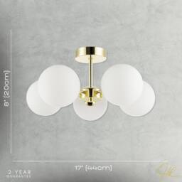 Happy Homewares Chic Polished Gold 5-Arm Ceiling Light with White Globe Glass Shades - thumbnail 7