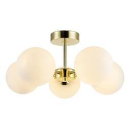 Happy Homewares Chic Polished Gold 5-Arm Ceiling Light with White Globe Glass Shades - thumbnail 2