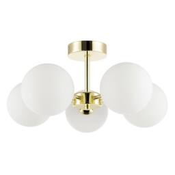 Happy Homewares Chic Polished Gold 5-Arm Ceiling Light with White Globe Glass Shades - thumbnail 1
