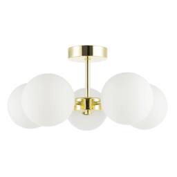 Happy Homewares Chic Polished Gold 5-Arm Ceiling Light with White Globe Glass Shades - thumbnail 3