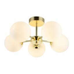 Happy Homewares Chic Polished Gold 5-Arm Ceiling Light with White Globe Glass Shades - thumbnail 4