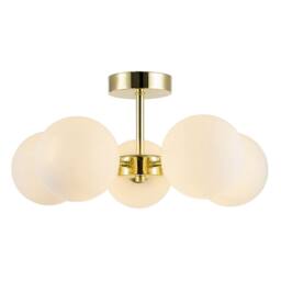 Happy Homewares Chic Polished Gold 5-Arm Ceiling Light with White Globe Glass Shades - thumbnail 6