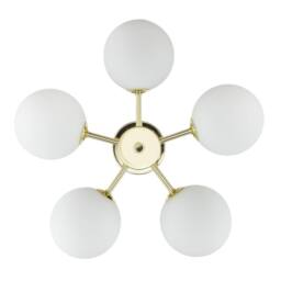 Happy Homewares Chic Polished Gold 5-Arm Ceiling Light with White Globe Glass Shades - thumbnail 5