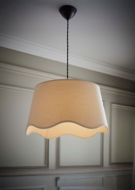 ValueLights Mabel Linen Large 30cm Scallop Edge with Trim Lamp Shade with Bulb in Natural - image 1
