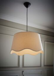 ValueLights Mabel Linen Large 30cm Scallop Edge with Trim Lamp Shade with Bulb in Natural - thumbnail 1