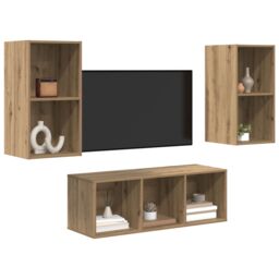 Berkfield Home TV Cabinet Set with Shelf Wall-mounted 3 pcs Artisan oak 37 x 37 x 107 cm in Brown - thumbnail 3