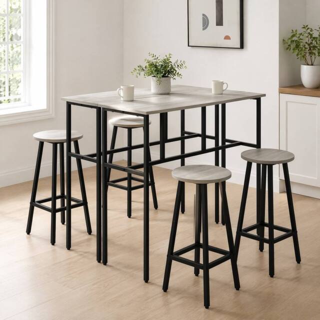 STILVORA Bar Table Set with steel frame in grey - image 1