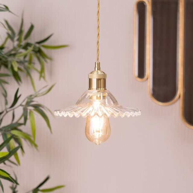 ValueLights Lucrezia Pendant Light with Frilled Glass Shade & LED Bulb in Amber - Size: 9 inches - image 1