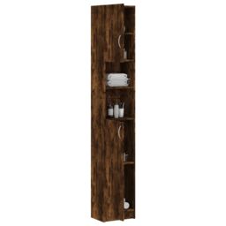 Berkfield Home Bathroom Cabinet Smoked Oak 32x25.5x190 cm Engineered Wood in Brown - thumbnail 4