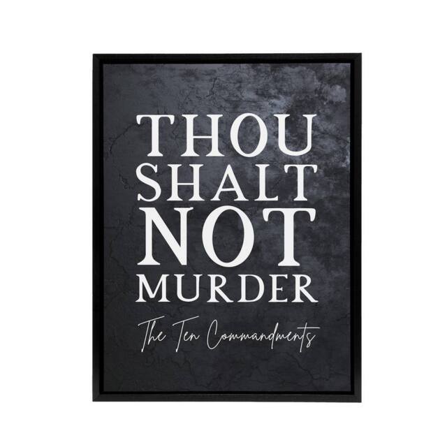 "Artery8 Ten Commandments Shalt Not Kill Bible Quote Framed Canvas Wall Art Print in Grey - Size: W12"" x H16""" - image 1