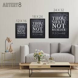 "Artery8 Ten Commandments Shalt Not Kill Bible Quote Framed Canvas Wall Art Print in Grey - Size: W12"" x H16""" - thumbnail 4