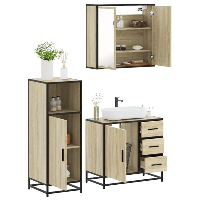 Berkfield Home 3 Piece Bathroom Furniture Set Sonoma Oak Engineered Wood in Brown - image 1