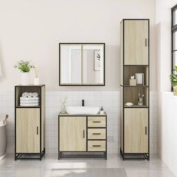 Berkfield Home 3 Piece Bathroom Furniture Set Sonoma Oak Engineered Wood in Brown - thumbnail 3