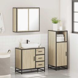 Berkfield Home 3 Piece Bathroom Furniture Set Sonoma Oak Engineered Wood in Brown - thumbnail 4