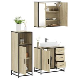 Berkfield Home 3 Piece Bathroom Furniture Set Sonoma Oak Engineered Wood in Brown - thumbnail 1