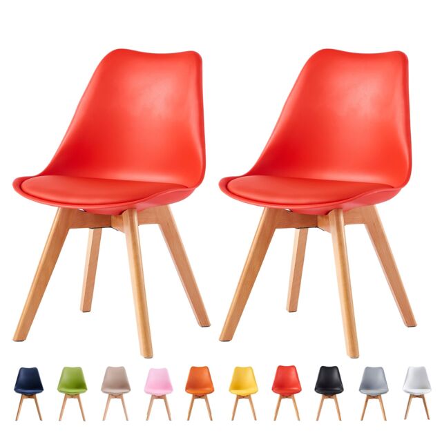 MCC Direct Set of 2 Dining Chairs with wooden Legs & Padded Cushion Eva in Red - image 1