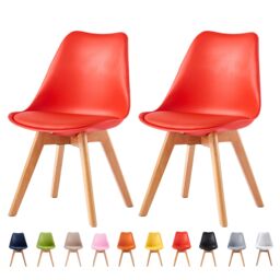 MCC Direct Set of 2 Dining Chairs with wooden Legs & Padded Cushion Eva in Red