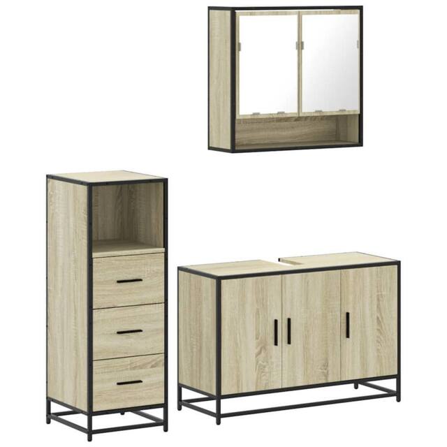 Berkfield Home 3 Piece Bathroom Furniture Set Sonoma Oak Engineered Wood in Tan - image 1
