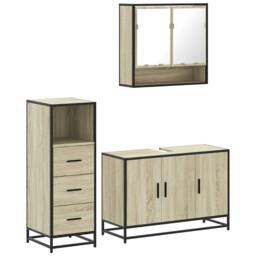 Berkfield Home 3 Piece Bathroom Furniture Set Sonoma Oak Engineered Wood in Tan - thumbnail 1