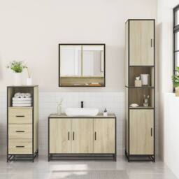 Berkfield Home 3 Piece Bathroom Furniture Set Sonoma Oak Engineered Wood in Tan - thumbnail 3