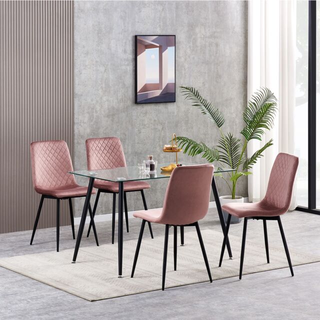 MCC Direct Set of 4 Velvet Fabric Upholstered Dining Chairs Lexi in Pink - image 1