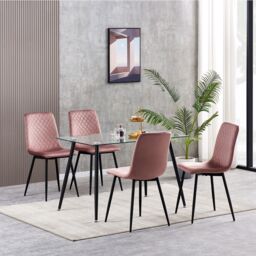 MCC Direct Set of 4 Velvet Fabric Upholstered Dining Chairs Lexi in Pink