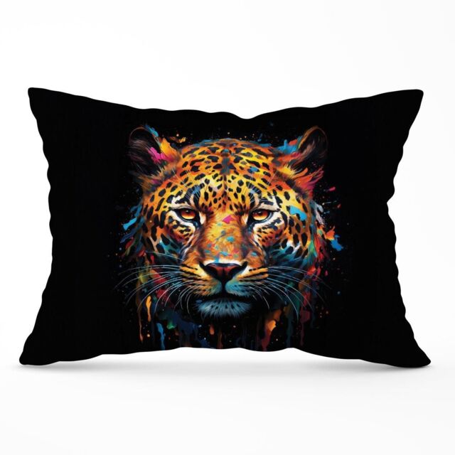 Warren Reed - Designer Splashart Leopard Face Cushions in Brown - Size: 60 cm x 60 cm - image 1