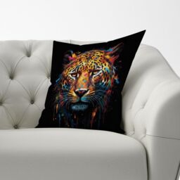 Warren Reed - Designer Splashart Leopard Face Cushions in Brown - Size: 60 cm x 60 cm - thumbnail 3