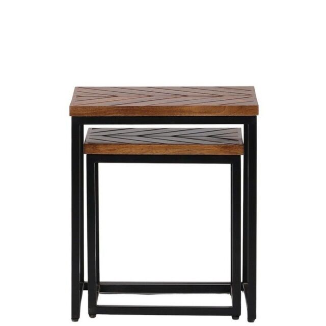 Jaipur Furniture Ltd Parquet Nest of 2 Tables - Mango Wood/Iron - L40 x W45 x H52 cm - PP Finish in Brown - image 1