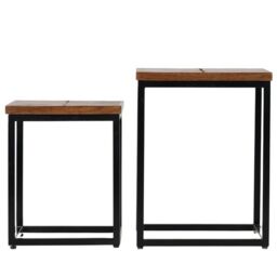 Jaipur Furniture Ltd Parquet Nest of 2 Tables - Mango Wood/Iron - L40 x W45 x H52 cm - PP Finish in Brown - thumbnail 2