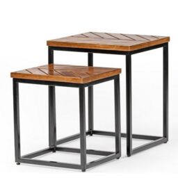 Jaipur Furniture Ltd Parquet Nest of 2 Tables - Mango Wood/Iron - L40 x W45 x H52 cm - PP Finish in Brown - thumbnail 3