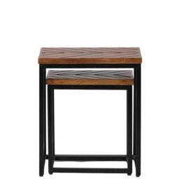 Jaipur Furniture Ltd Parquet Nest of 2 Tables - Mango Wood/Iron - L40 x W45 x H52 cm - PP Finish in Brown - thumbnail 1