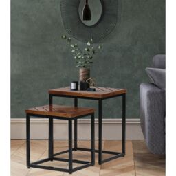 Jaipur Furniture Ltd Parquet Nest of 2 Tables - Mango Wood/Iron - L40 x W45 x H52 cm - PP Finish in Brown - thumbnail 4
