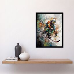 "Artery8 Wall Art Print Skier Skiing Winter Sport Paint Splat Painting Art Framed in Black - Size: W12"" x H16""" - thumbnail 2
