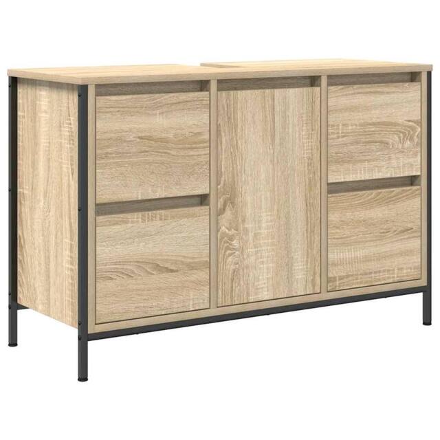 Berkfield Home Basin Cabinet with Drawers Sonoma Oak 90x34.5x60 cm in Light Brown - image 1