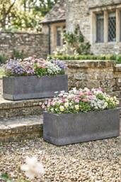 Dibor Set of 2 Charcoal Dusk Rib Fibreclay Summer Outdoor Garden Planters Plant Pots in Black - Size: Large - thumbnail 3