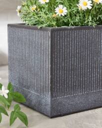 Dibor Set of 2 Charcoal Dusk Rib Fibreclay Summer Outdoor Garden Planters Plant Pots in Black - Size: Large - thumbnail 4