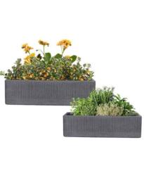 Dibor Set of 2 Charcoal Dusk Rib Fibreclay Summer Outdoor Garden Planters Plant Pots in Black - Size: Large - thumbnail 2