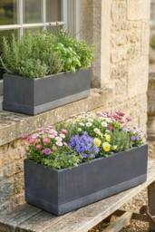 Dibor Set of 2 Charcoal Dusk Rib Fibreclay Summer Outdoor Garden Planters Plant Pots in Black - Size: Large